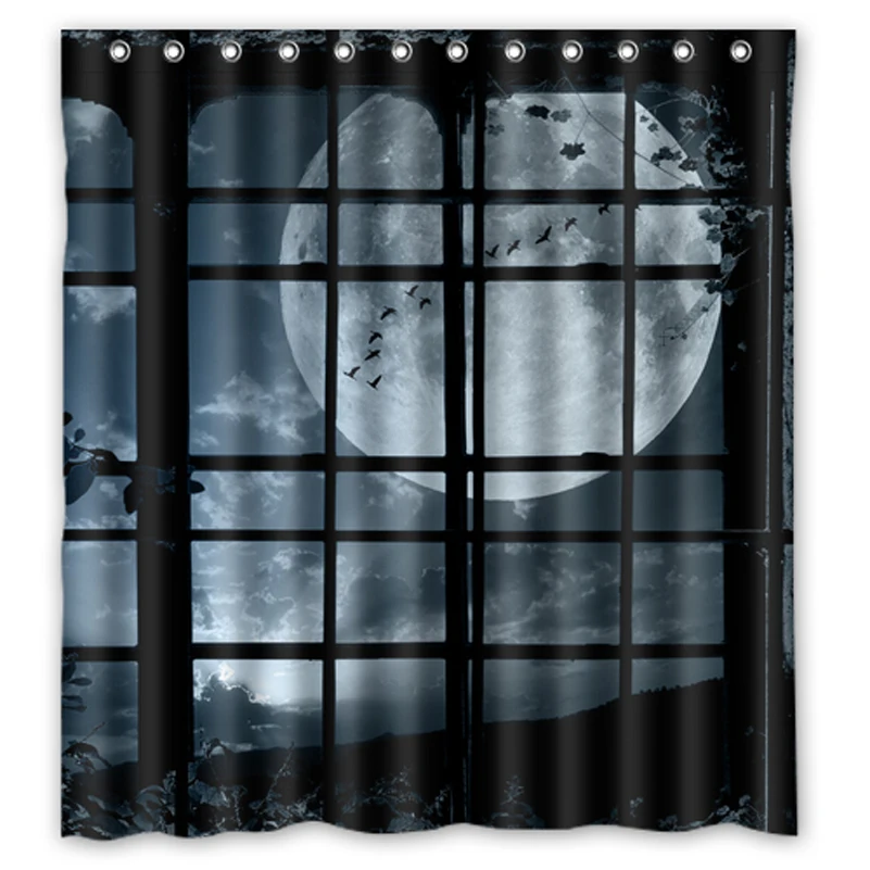 Night Window Plant Flock Birds Moon Custom Design Bathroom Shower Curtain Waterproof Curtains 36x72 48x72 60x72 66x 72 inches | Дом и сад