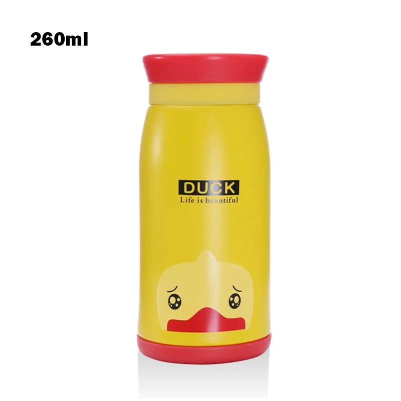 260ml-Duck Милые животные, Детские термосы, вакуумные чашки из нержавеющей стали для детей, бутылочки для питья, воды, Мультяшные животные, Обучающие чашки MBG0386 - Цвет: 260ml-Duck