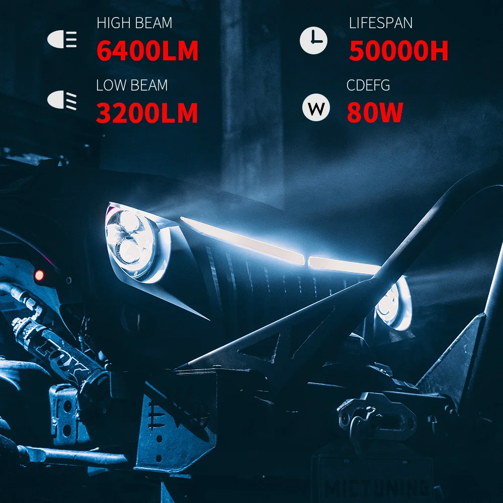 MICTUNING 7 ''круглый 80 Вт красочные фары RGB чеканка вращающийся Halo светодиодный налобный фонарь с DRL Hi/Lo луч для Jeep Wrangler JK LJ