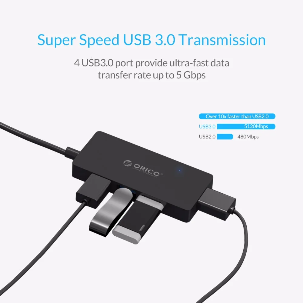 Прямоугольный мини хаб ORICO с 4 портами USB 3 0 и функцией OTG для ОС Windows Mac черный/белый