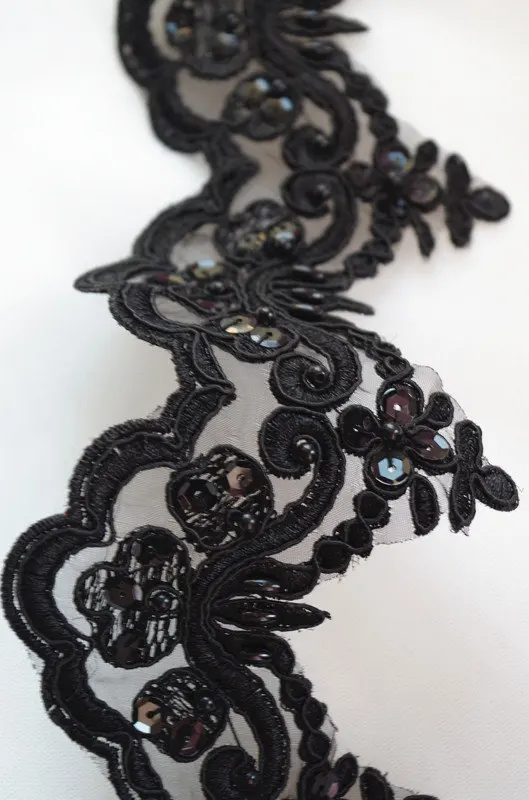

5 yards Black Cord Lace Trim With Sequins
