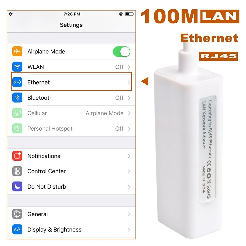 Для перехода от разъема Lightning к RJ45 Ethernet LAN проводной сетевой адаптер Благодаря
