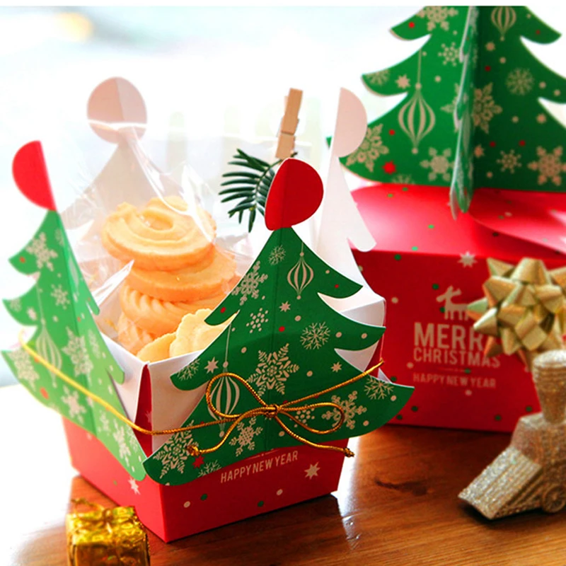 10 шт./компл. Рождественская коробка конфет для яблок 3D елка Подарочная с