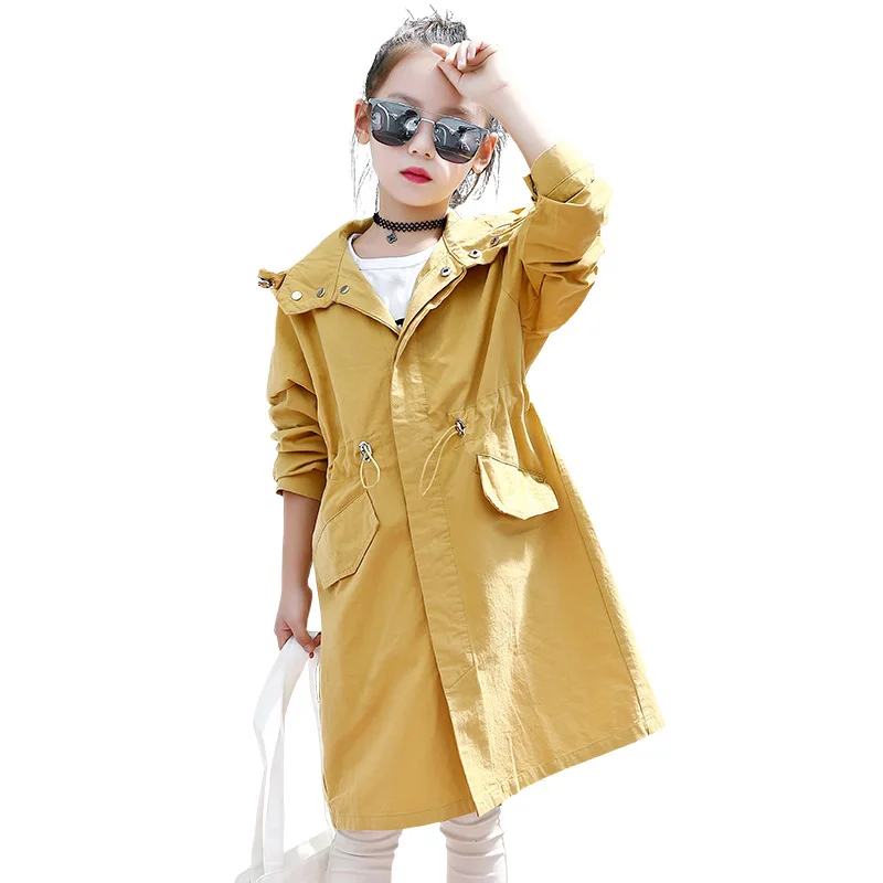 Осень, новое корейское чистое пальто с капюшоном для девочек, уличное ветровое длинное ветровое стекло