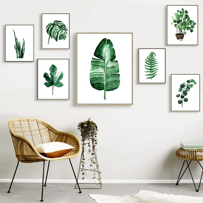 

Nordic Prints Canvas Painting Green Plants Leaves Posters Wall Art Pictures Modern Living Room Fresh Natural Home Decor No Frame