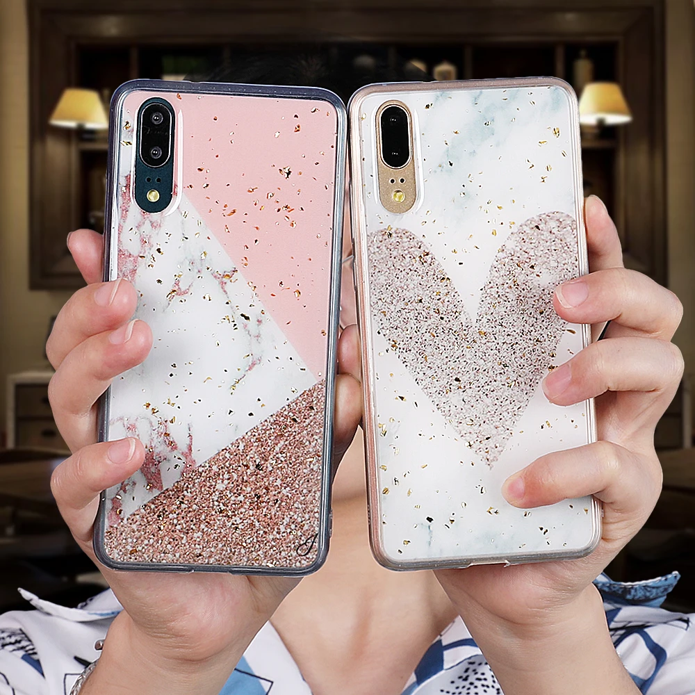 LOVECOM чехол для телефона huawei P20 P30 Pro Lite mate 20 Pro Nova 3i 4 Золотая пудра мрамор сердце мягкая эпоксидная задняя крышка чехол подарок