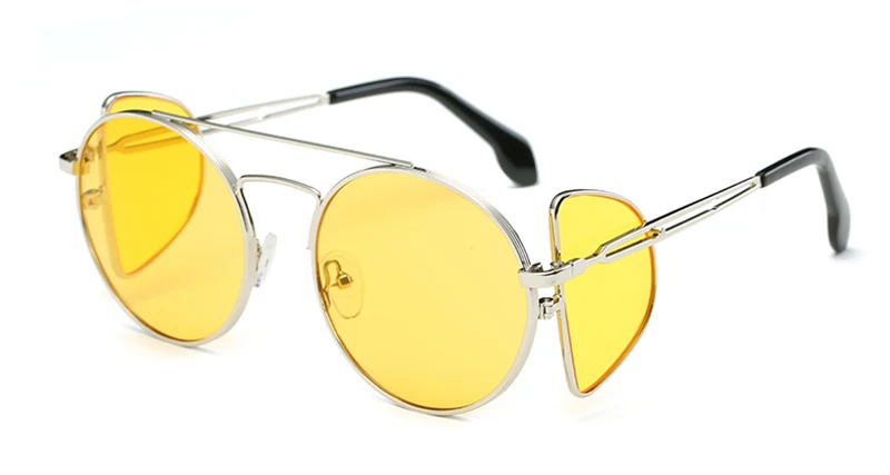 Silver w yellow LEIDISEN, стимпанк Солнцезащитные очки, для женщин и мужчин, Ретро стиль, круглые солнцезащитные очки, UV400, солнцезащитные очки для женщин, яркие очки Oculos - Цвет линз: Silver w yellow
