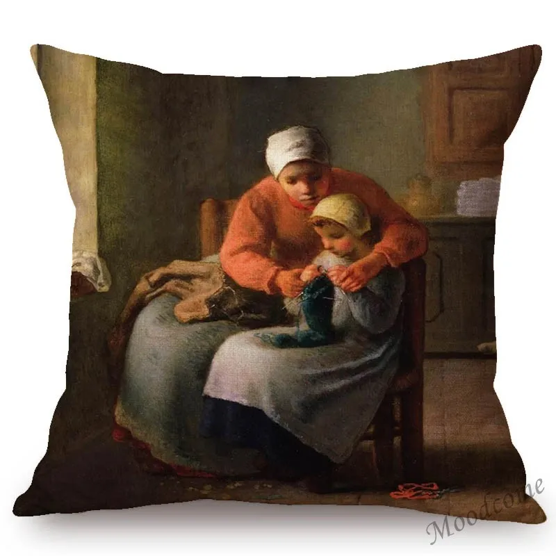 Jean Francois Millet Pastoral Realism Oil Painting The Gleaners Harvest Home Decoration Art Pillow case Linen Sofa Cushion Cover