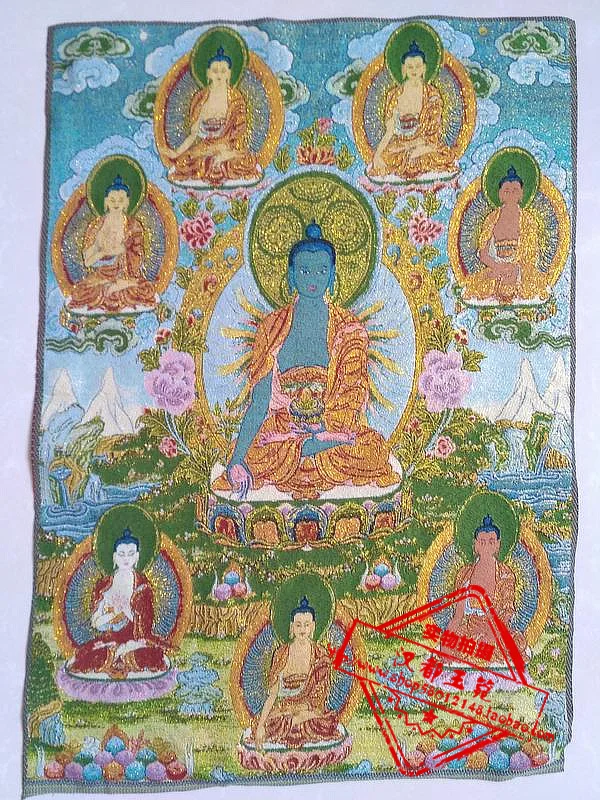 

36 inch Tibet Silk embroidery Medicine Buddha Tangka Thangka Paintings family wall decorated the mural