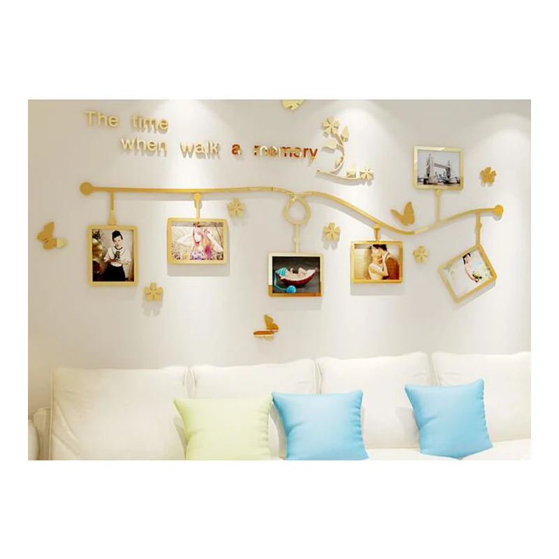 

Large Gold Black 3D DIY Photo Tree Wall Decor Acrylic Wall Decals/Adhesive Family Mirror Wall Stickers Mural Art Home Decor