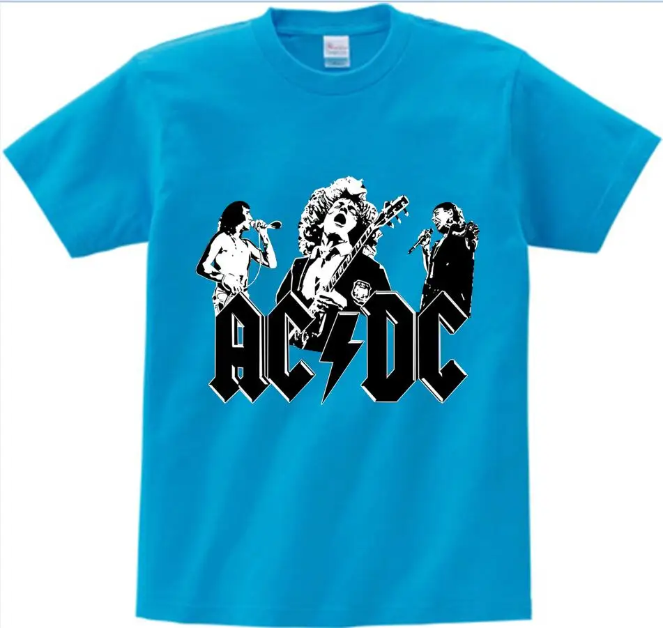 Прохладный для больших мальчиков и девочек, принт группа AC/DC Футболка в стиле рок с круглым вырезом и коротким рукавом Acdc Графический Heavy с металлическими наконечниками; футболка; детская одежда; футболки для грудничков NN - Цвет: blue childreT-shirt