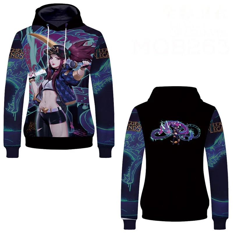 K/DA Evelynn Kaisa Ahri Akali 3D Печатный пуловер с капюшоном для косплейный костюм с капюшоном KDA Мужская Женская Толстовка Повседневная Уличная - Цвет: 1