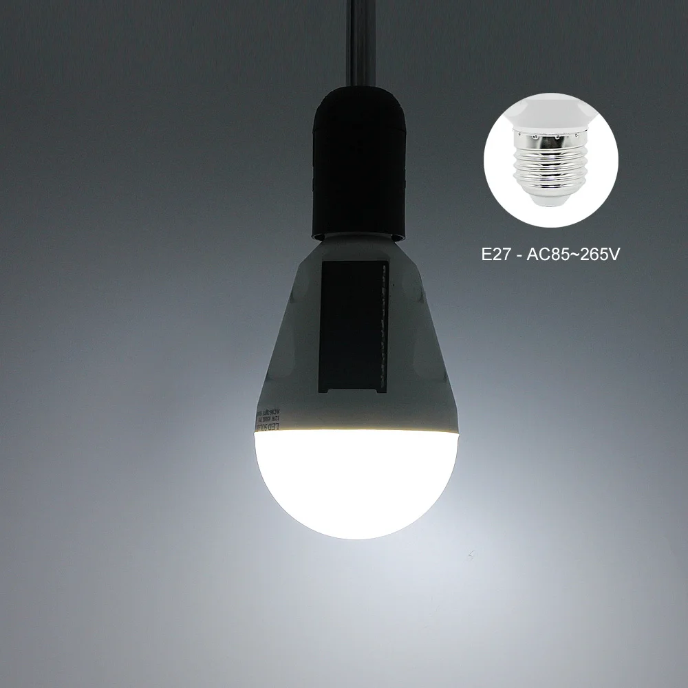 Умная Светодиодная лампа на солнечной батарее с зарядкой и умным датчиком E27 12 Вт