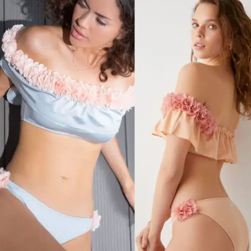 Sexy Flower Women Bikini Set Push-Up Padded Swimwear Off The Shoulder Swimsuit Bandeau Bathing Suit Low Waist Floral Beachwear |