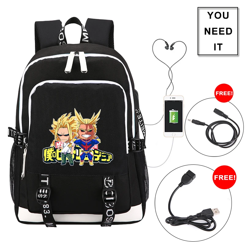 Высокое качество My Hero Academy школьная сумка аниме рюкзак для путешествий usb зарядка Рюкзак для ноутбука Bakugou костюм кацуки для косплея сумки Rugzak