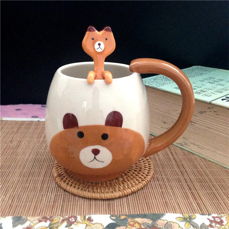 Керамическая кофейная кружка с рисунком панды/лягушки/кошки/свиньи, ручная роспись, чайная чашка с ложкой, милые кружки для детей, подарок на день рождения, Рождество