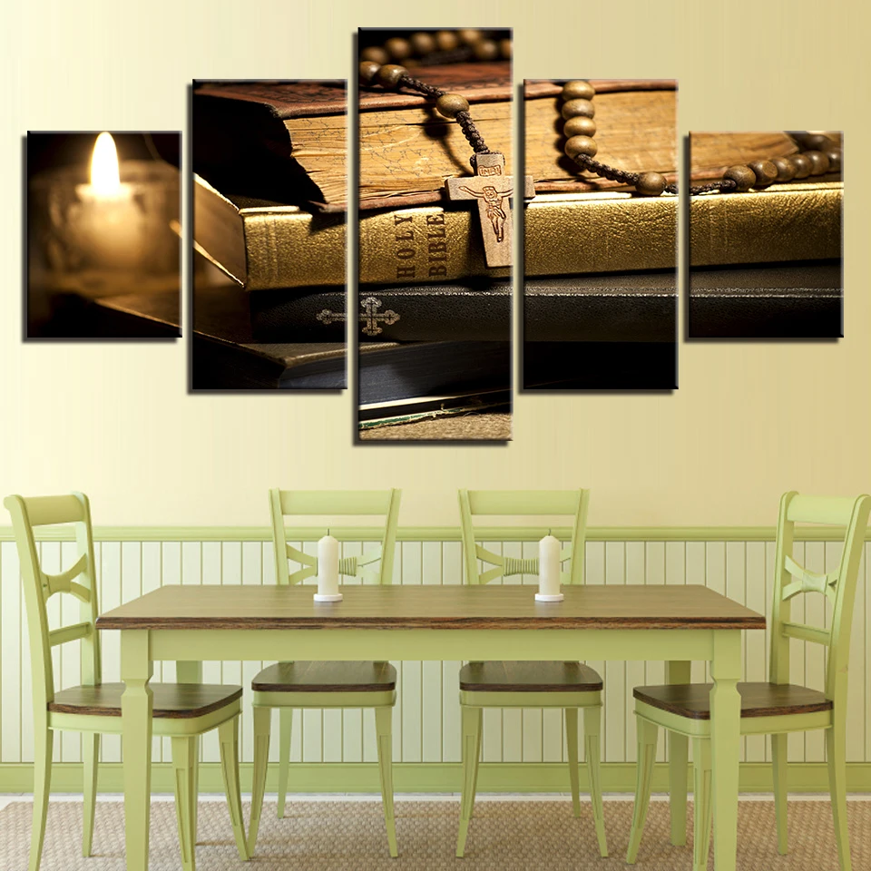 Современный декор для гостиной модульные картины на холсте 5 штук свеча
