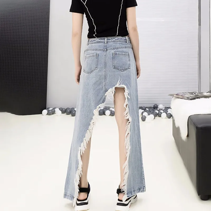 Женская джинсовая юбка VGH Однотонная с высокой талией и карманами на пуговицах