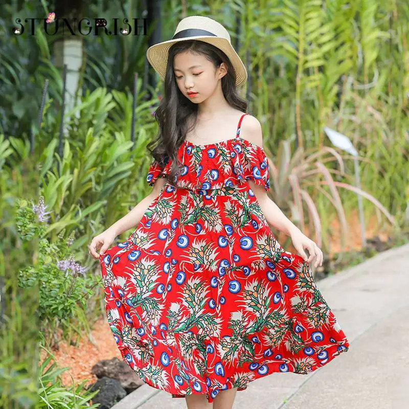 Girls dress elegant beach style children casual strapless blackless frocks summer kids clothhing party wear for 4-14Yrs | Детская одежда