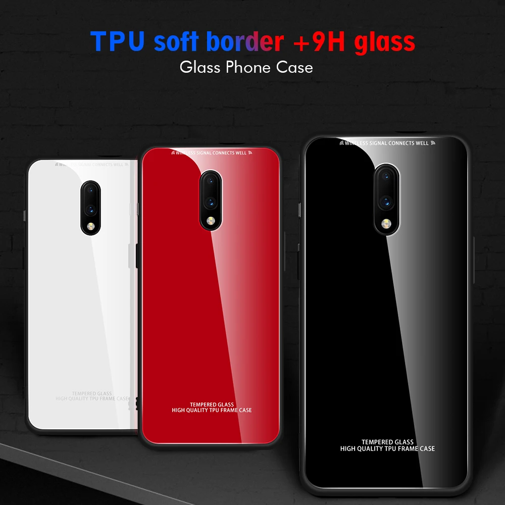 Solid Color Tempered Glass Phone Case For Oneplus 7 Pro Luxury Colorful Cover Shell OnePlus 7Pro 1+7Pro Coque Capa |