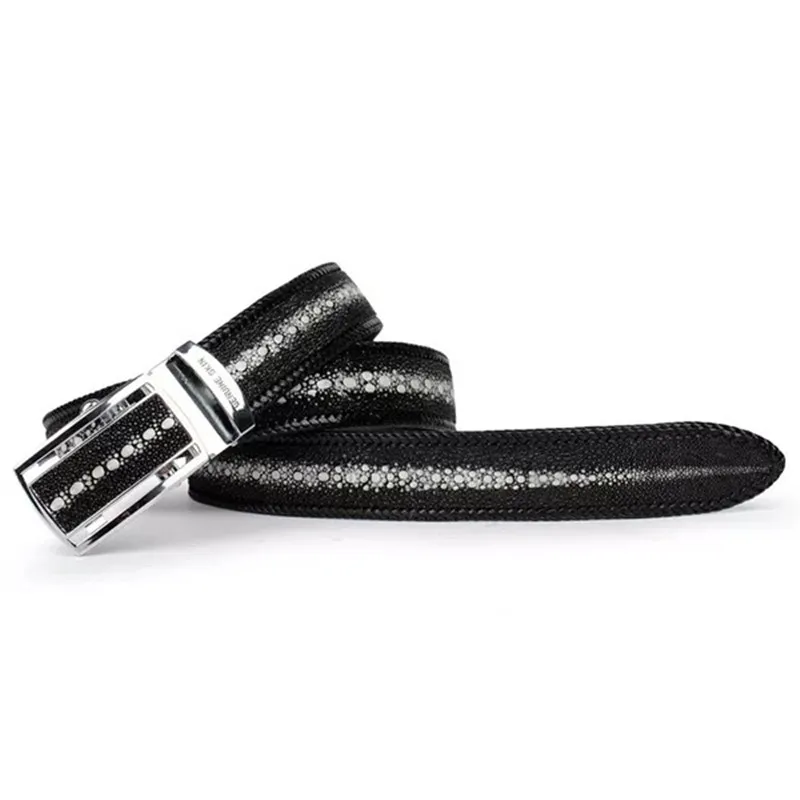 Business Style Genuine Stingray Leather Knitted Border Automatic Buckle Men's Waist Strap Exotic Pearl Fish Skin Male Belt | Аксессуары