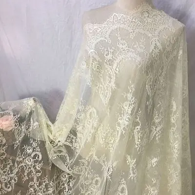 Beige yellow 3 м/лот, кружевная ткань с французскими ресницами, 150 см, белый, черный, сделай сам, изысканная кружевная вышивка, одежда, аксессуары для свадебного платья RS702 - Цвет: Beige yellow
