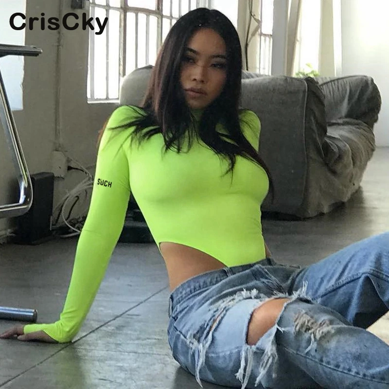 CRISCKY 2019 летний хлопковый сексуальный боди Женский водолазка с длинным рукавом