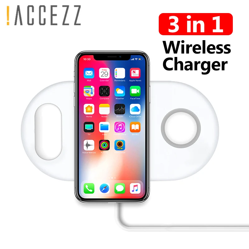 

!ACCEZZ 3 in 1 10W&7.5W QI Fast Wireless Charger For iphone 8 Plus X For Apple Watch AirPods For Samsung Lighting Phone Chargers
