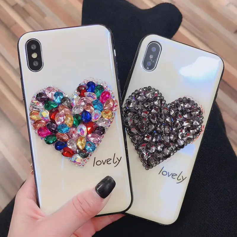 Роскошный 3D Алмазный чехол для телефона с сердечками iphone XS Max XR X 6S Plus 7 7Plus 8 Модный