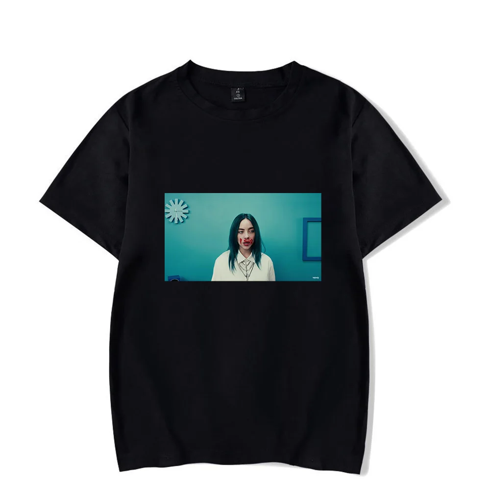 Billie Eilish футболка с фото принтом на заказ Летние черные футболки мужские