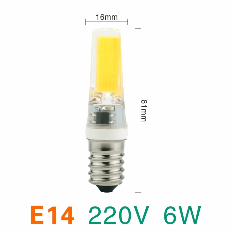 Затемняемый G4 G9 E14 светодиодный лампочка AC/DC 12V 220V 3W 6W COB SMD светодиодный светильник заменить галогенный прожектор люстра - Испускаемый цвет: E14 6W 220V