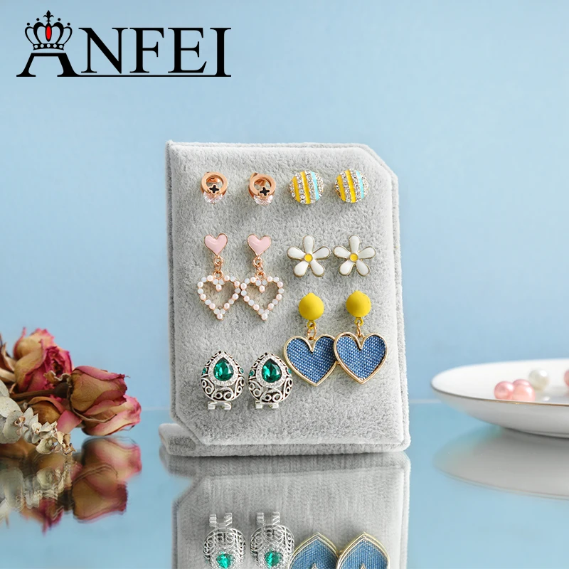 Женские серые сережки-подставки ANFEI серое ювелирное изделие с серой тканью GA3815 |