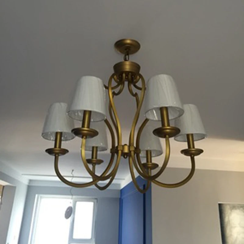 Винтажная медная люстра с 6 лампами тканевые оттенки Подвесная лампа для