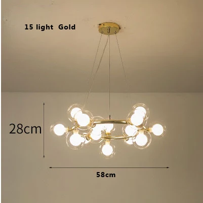 15 light gold G9 светодиодный постмодерн гладить Стекло Черное золото Magic Bean светодиодный светильник светодиодный свет. подвесные светильники. подвесной светильник для столовой - Цвет корпуса: 15 light gold