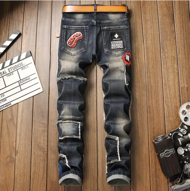 Мужские джинсы в стиле ретро оригинальный дизайн новый Европейский тренд штаны с