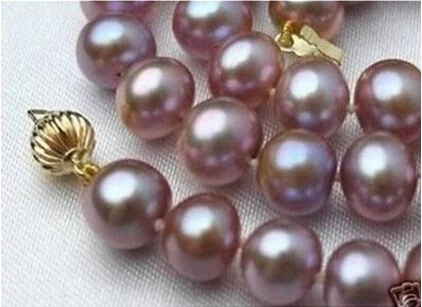 

free shipping Fashion jewelry 8-9mm Pink Purple Akoya Cultured Pearl Necklace