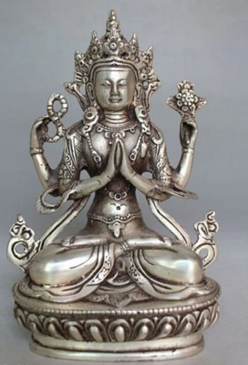 

decoration brass factory outlets Tibet Silver Tibet Buddhism Silver Bodhisattva Four-armed Avalokiteshvara Buddha Statue