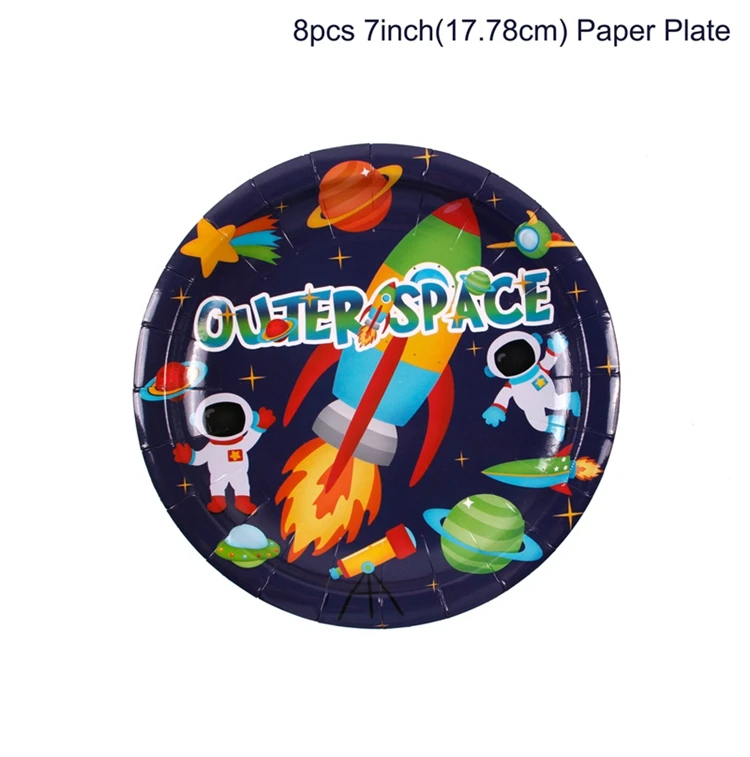 QIFU Outer Space Planet Party Disposable Tableware Birthday Party Decor Kids Disposable Paper Plate Cup Astronaut Party Supplies