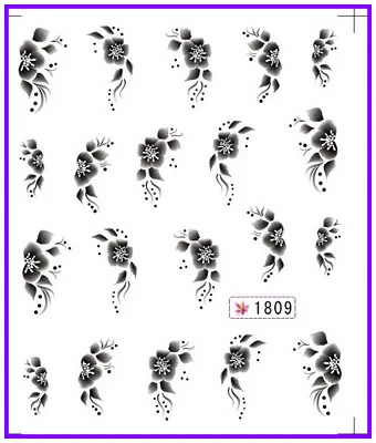 6 упак./лот блестящая водяная наклейка для дизайна ногтей наклейки черный цветок