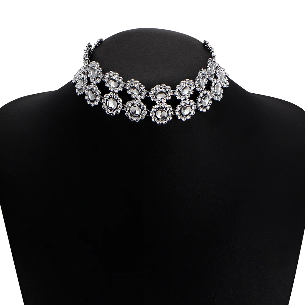Женское многослойное ожерелье чокер с подвеской в виде цветка Стразы|chain jewelry|crystal