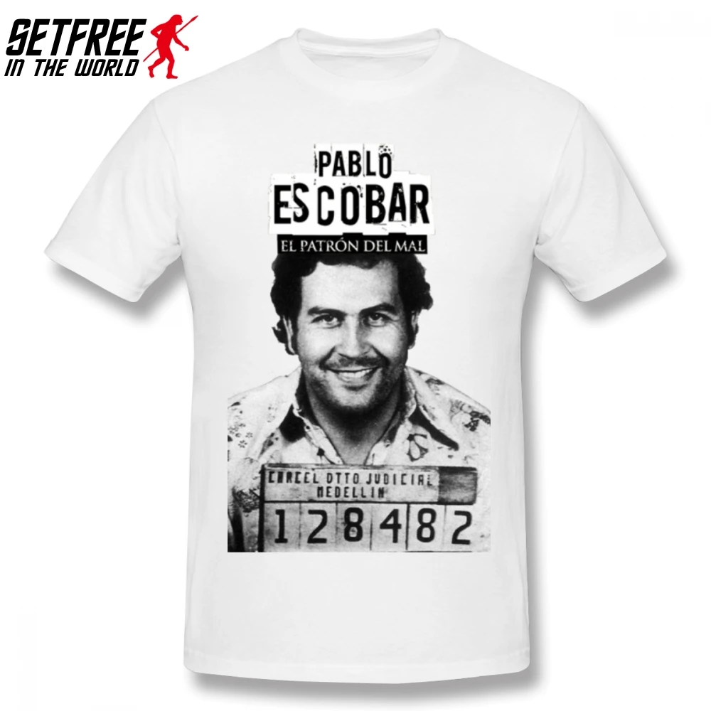 Plata O Plomo Narcos Крестный отец Пабло Эскобар Мужская футболка Мода Funko Pop Негабаритных хлопок на заказ короткий рукав Футболка для мужчин - Цвет: Белый