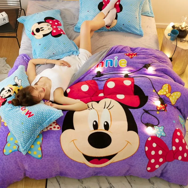 Disney фиолетовый Минни Маус мягкий фланелевый пододеяльник набор королева Твин