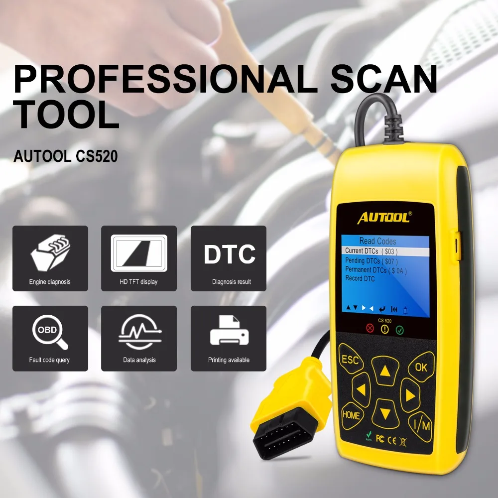 CS520 OBD2 автоматического сканирования цифровой диагностический инструмент сканер