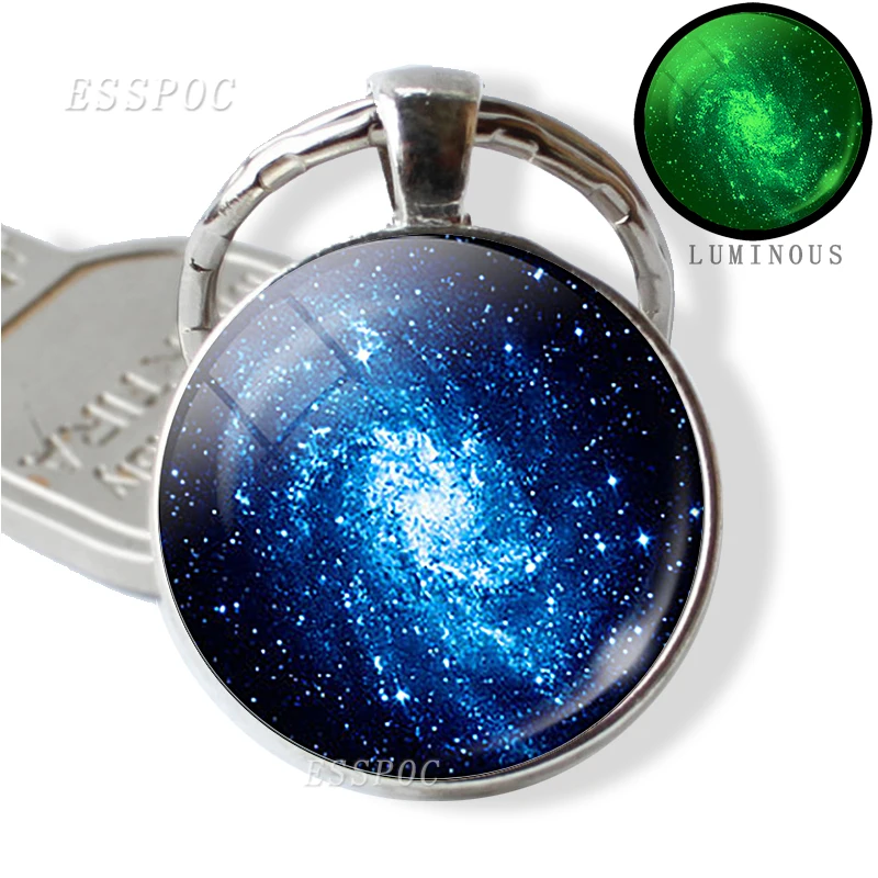 Светящийся брелок Galaxy стеклянный кабошон металлическая цепочка для ключей