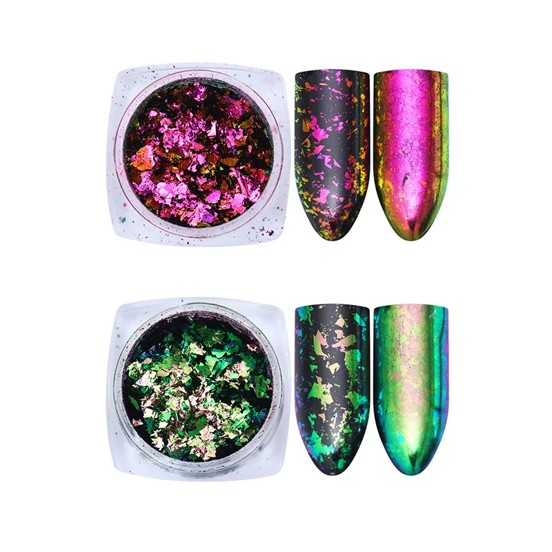 Серебряное золото хлопья гвоздь блестки Хамелеон Bling зеркальные Блестки для