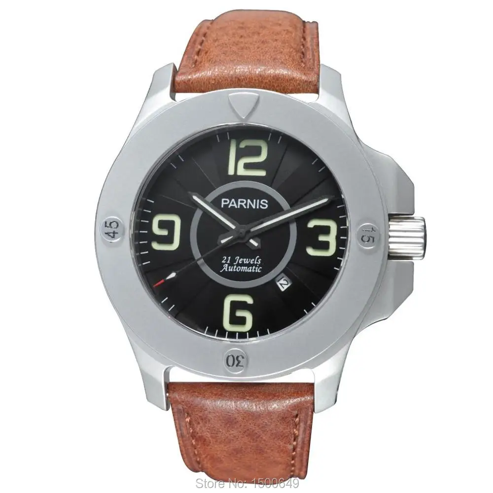 Parnis 47 мм сапфировое стекло черный циферблат стальной корпус с детальной