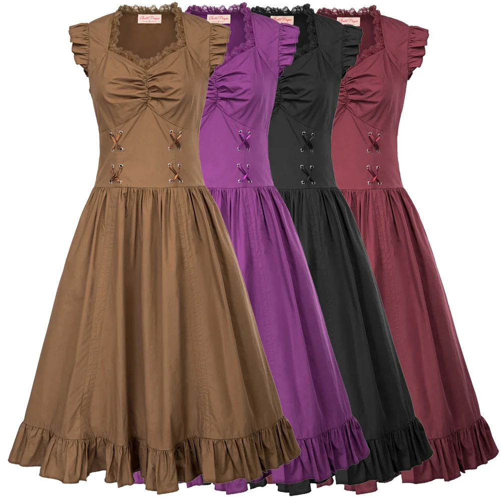 Женское платье без рукавов Belle Poque лиф-корсет с рюшами и v-образным вырезом