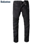Мужские стрейчевые джинсы Sokotoo черные повседневные стрейчевые брюки классические длинные штаны для езды на мотоцикле есть большие размеры