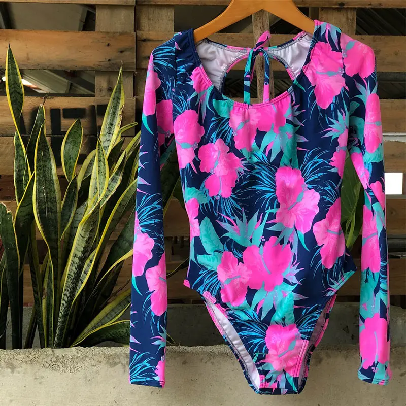 Pinkfloral Новинка, сексуальный цельный купальник, пуш-ап, женская одежда для плавания, монокини, длинный рукав, купальник, купальник, женская летняя пляжная одежда - Цвет: Pinkfloral
