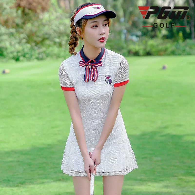 PGM для женщин Гольф платье дамы короткий рукав дышащая сетка платья кружево Бант
